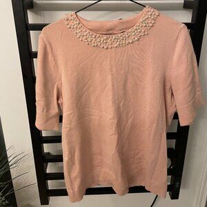 Karl Lagerfeld Paris Blush Pearl Knit Top w/ Bow Back – Size M